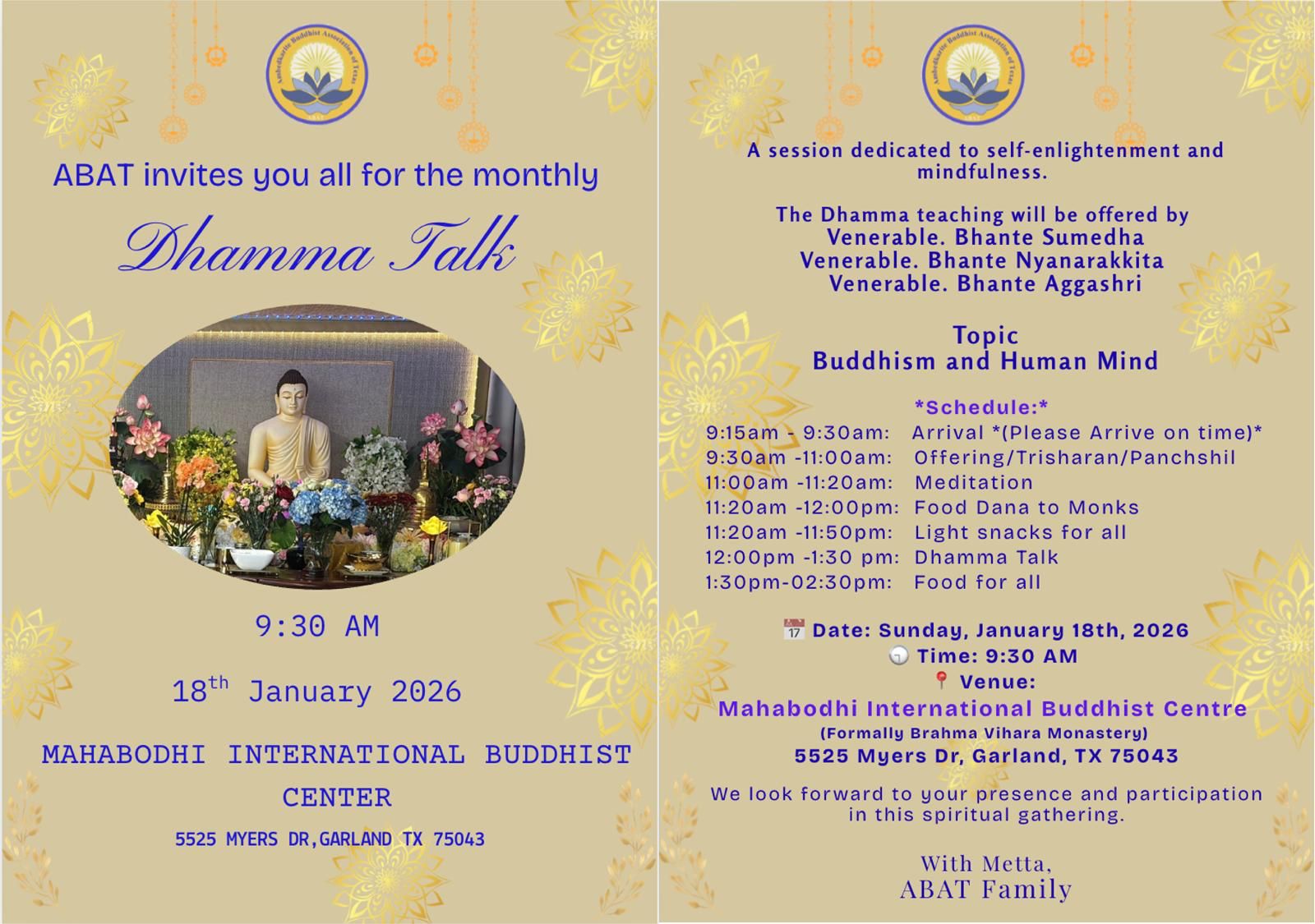 Dhamma Talk Flyer 2026